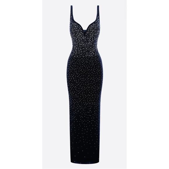 Alex Perry Singlet Sweetheart Crystal Embellished Column Black Maxi Dress Sz 4 - Picture 2 of 9